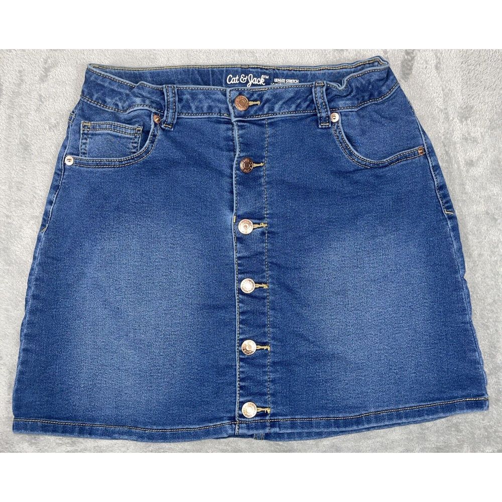 Cat & Jack Jean Skirt Girls XL ‎ 14/16 Super Stretch Denim Blue (Waist 29")
